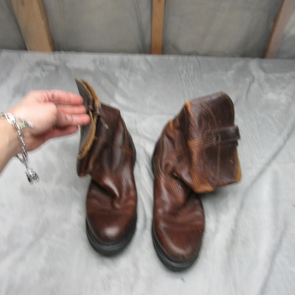 Justin Mens Boots 9.5 M Brown Leather Pull On‎ Cowboy Riding Roper Rugged Work